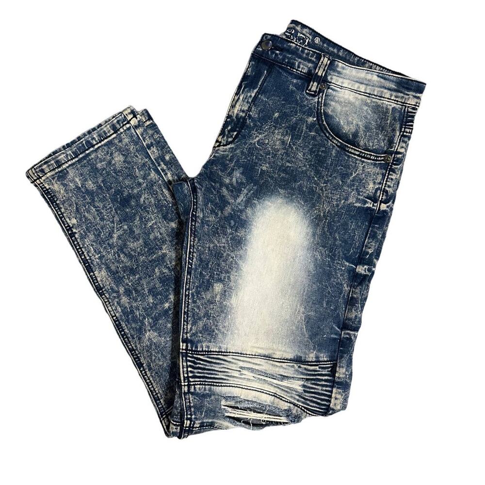 Kilogram Men's blue white wash faded vintage emo skinny jeans size‎ 38
